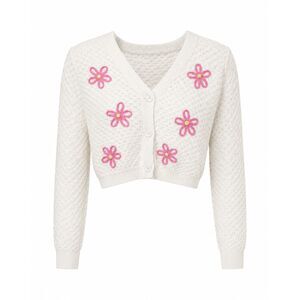 Willow & Wind Cropped Cardigan Sweater Pink Flower Applique Size Small
